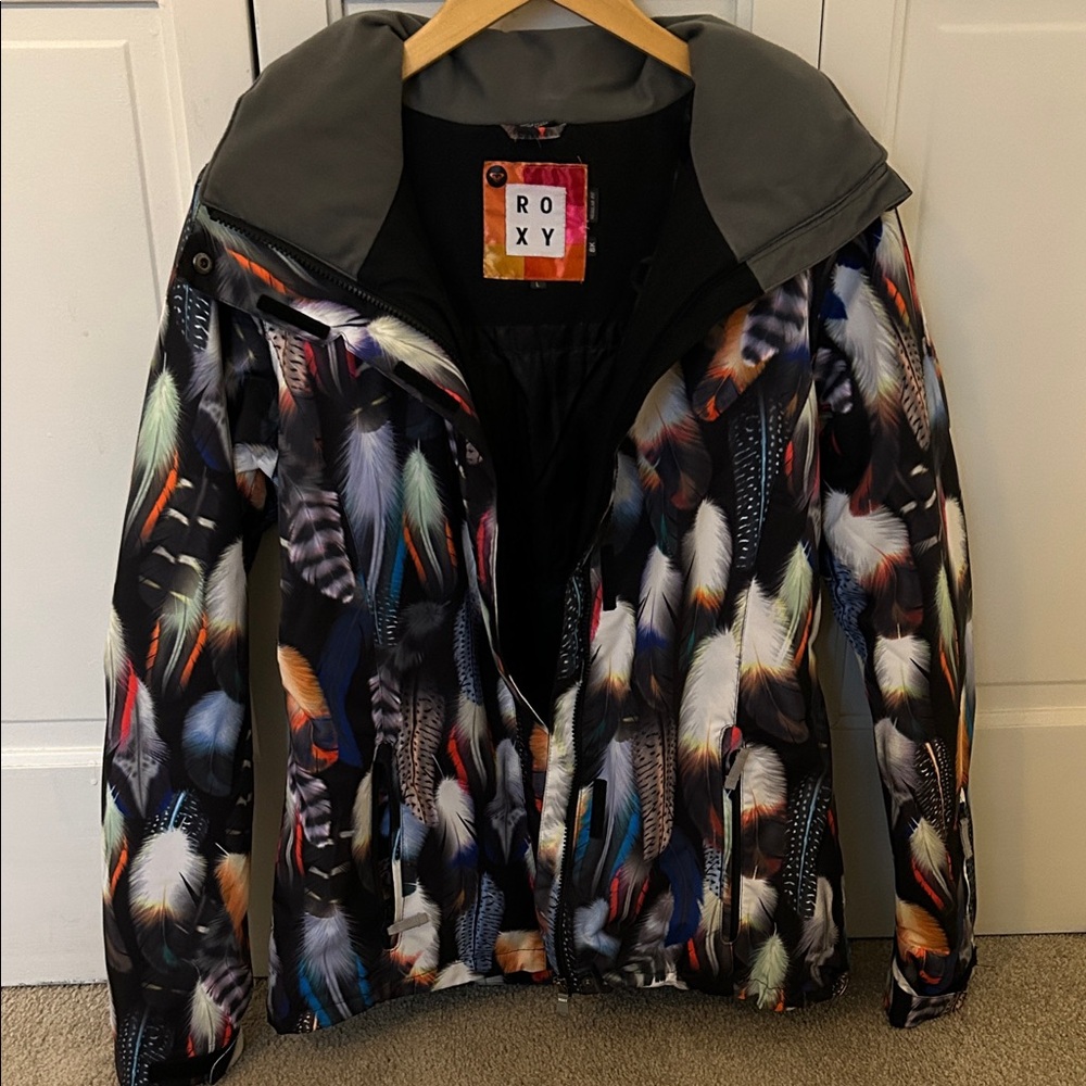 Roxy Multicolor Feather Pattern Ski Jacket Youth L